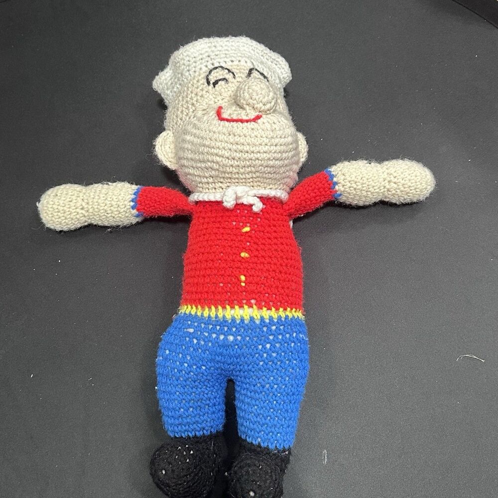 Handmade Crochet Popeye the Sailor Doll 20” Red Blue Anchor Tattoo